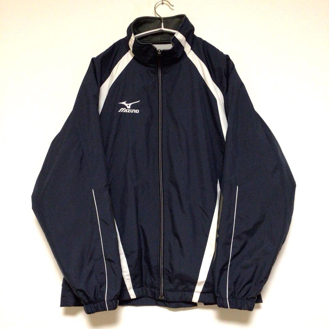 ミズノ ブレスサーモ ウインドブレーカー 上下セット 紺白 S