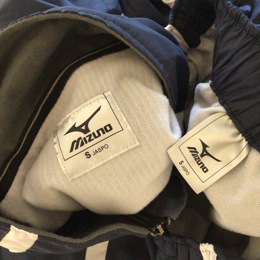 ミズノ ブレスサーモ ウインドブレーカー 上下セット 紺白 S