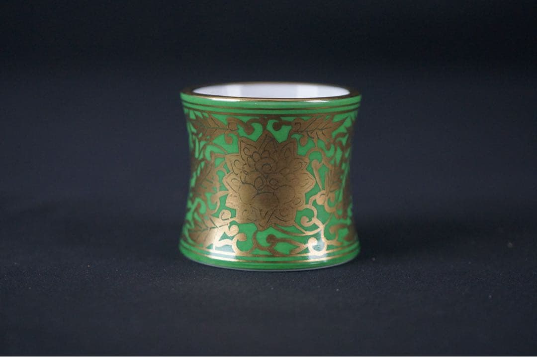 平安 三代 加藤利昇 作 萌黄金襴手 皆具 共箱 茶道具