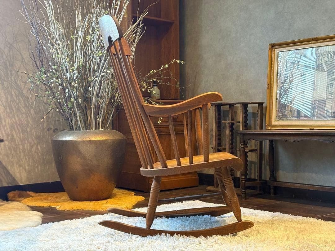 ①飛騨産業 キツツキマーク ロッキングチェア ダイニングチェア ビンテージ nG