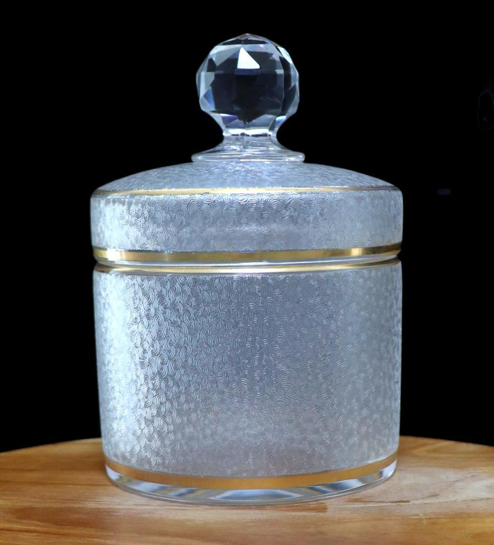 オールド・バカラ 春海商店特別注文品 青海波模様 金彩 蓋物 大サイズ 小物入れ