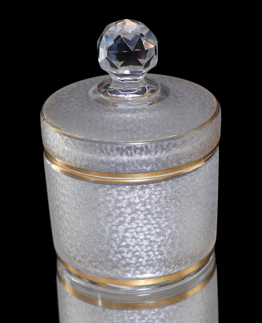 オールド・バカラ 春海商店特別注文品 青海波模様 金彩 蓋物 大サイズ 小物入れ