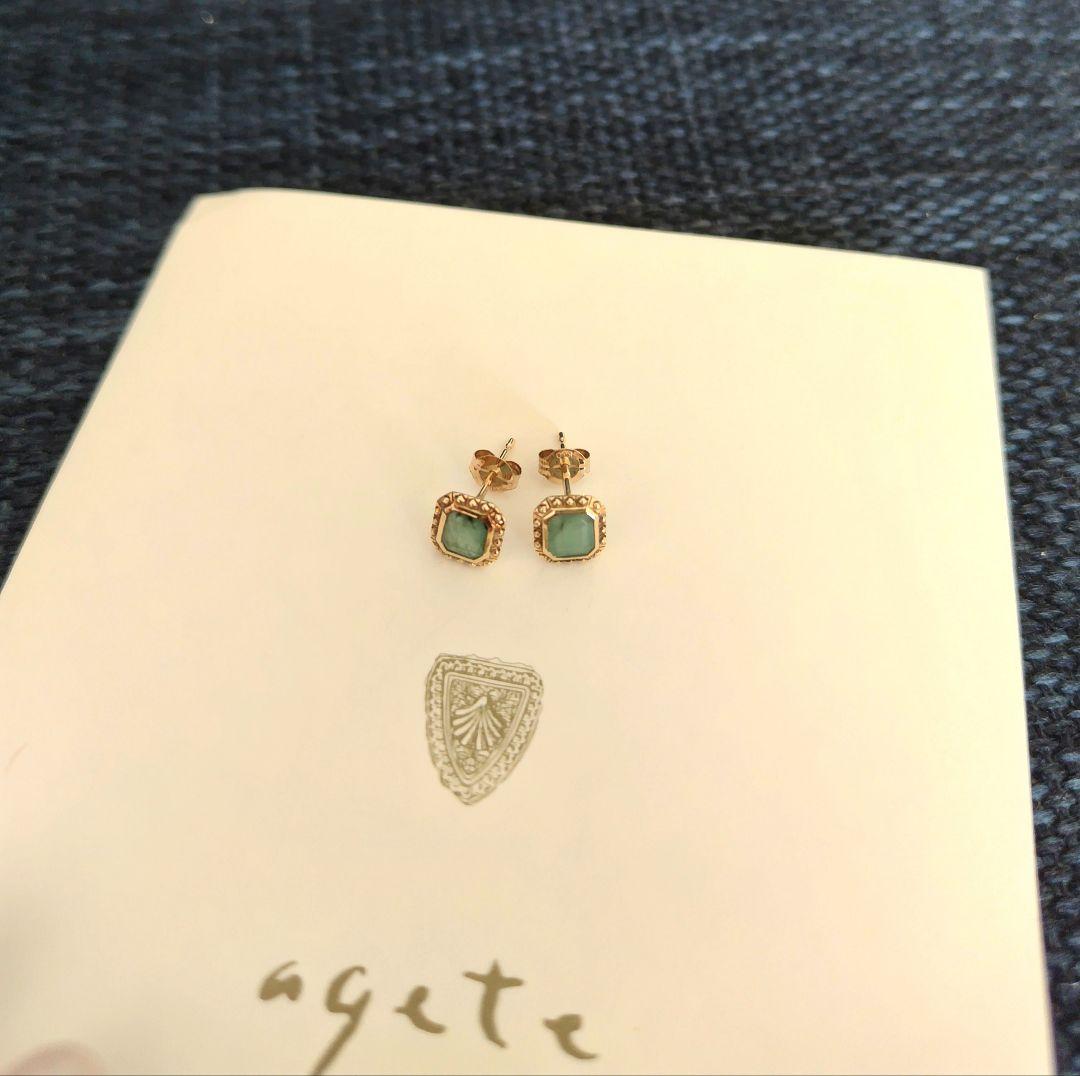 agete k10ピアス　エメラルド　イエローゴールド　誕生石