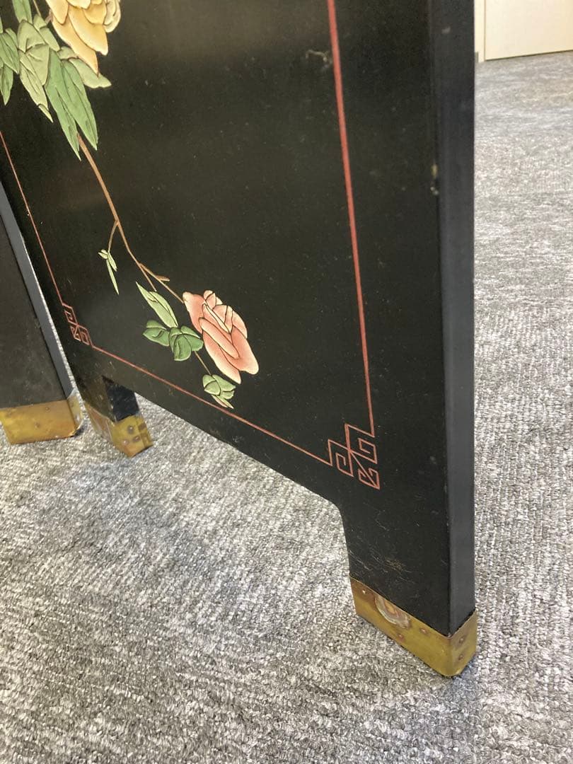 【TI】中国骨董貴重品！　美しい鶴と花の屏風 四つ折り　I-607