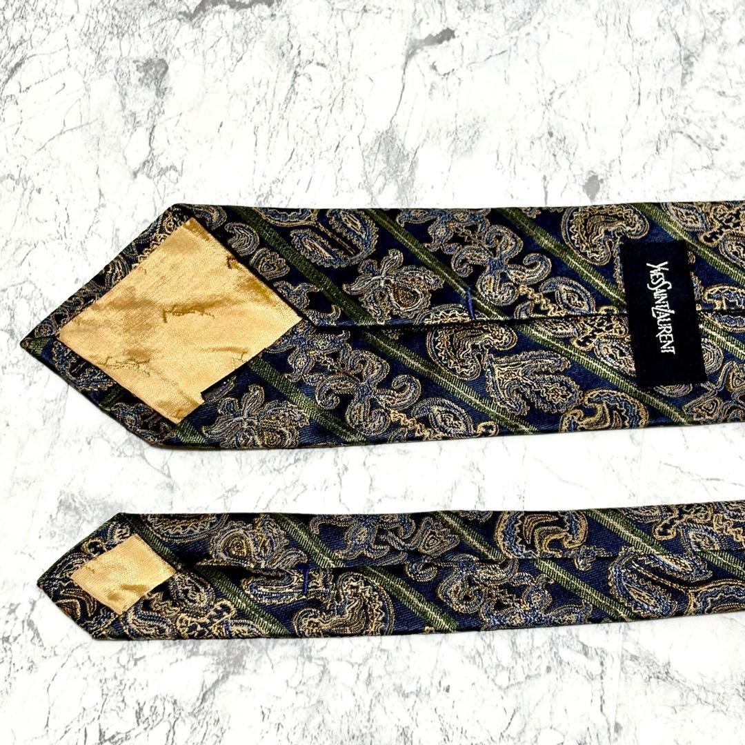 【極美品】イヴサンローラン　ブランド　ネクタイ　シルク　ペイズリー　日本製　緑