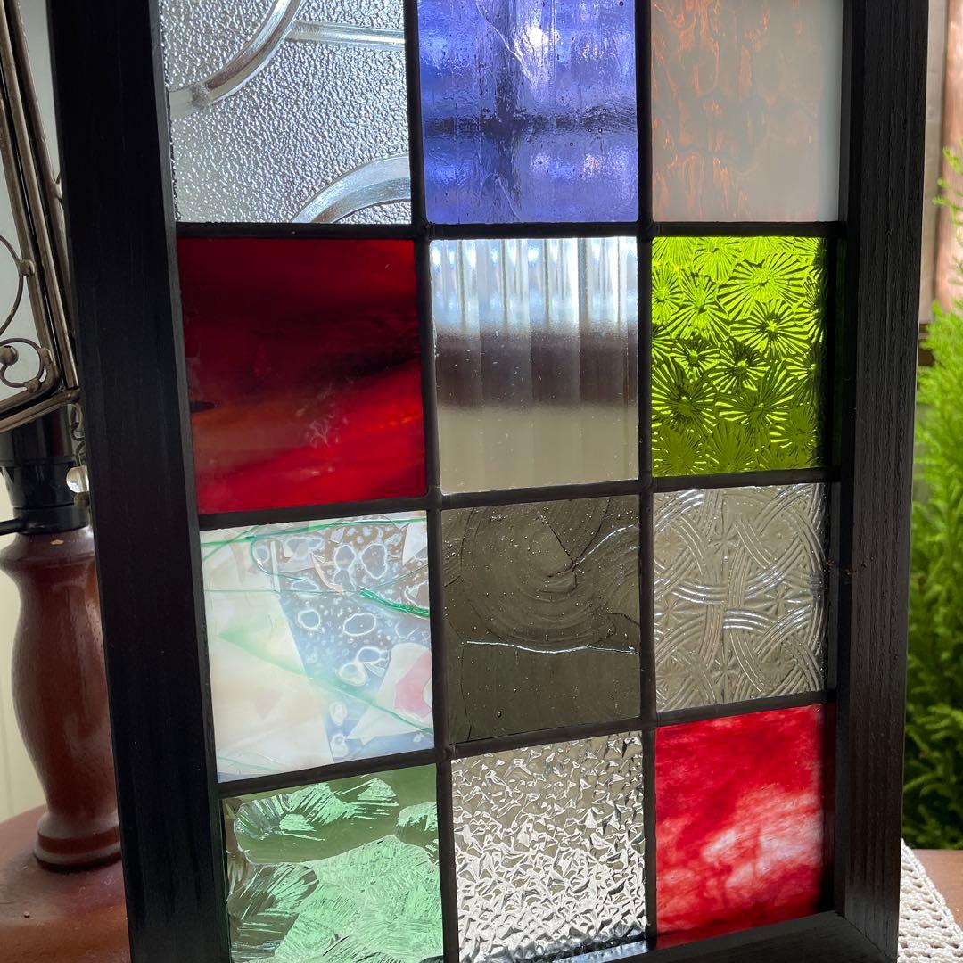 ステンドグラス　パネル　大正ロマン　和モダン　格子戸