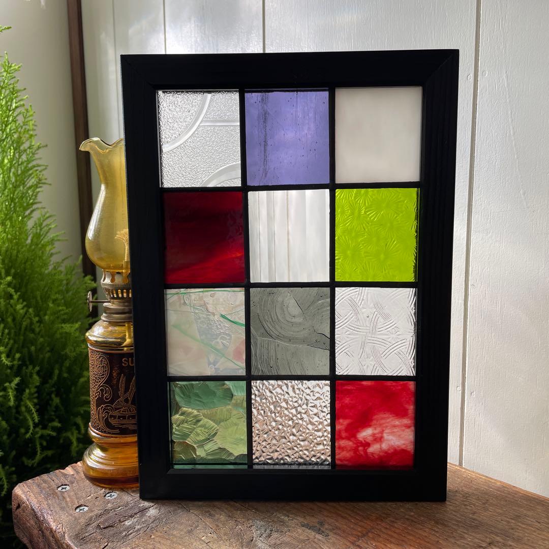 ステンドグラス　パネル　大正ロマン　和モダン　格子戸