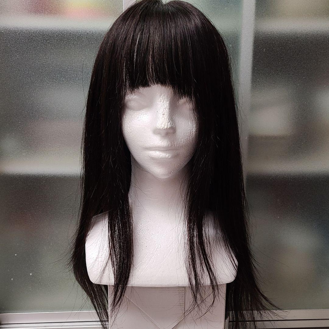 人毛100％　ロングウィッグ　ストレート　ナチュラルブラック