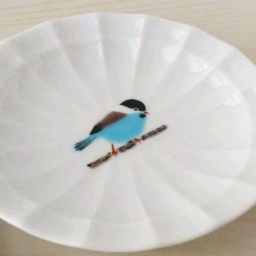 新品2枚セット　九谷焼ちゅんちゅん豆皿　こがら　るりびたき