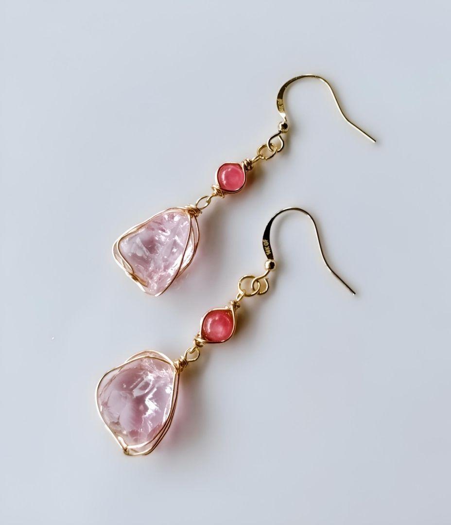 Kgf14 希少 アンダラ ルミネッセントピンク 原石 スタールビー ピアス