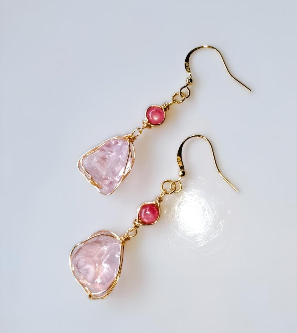 Kgf14 希少 アンダラ ルミネッセントピンク 原石 スタールビー ピアス