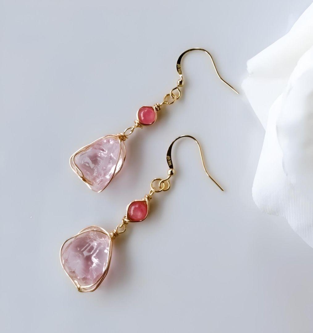 Kgf14 希少 アンダラ ルミネッセントピンク 原石 スタールビー ピアス