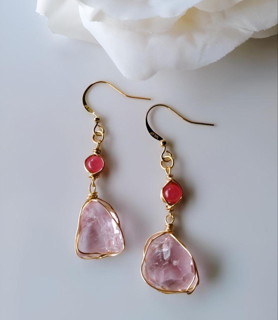 Kgf14 希少 アンダラ ルミネッセントピンク 原石 スタールビー ピアス