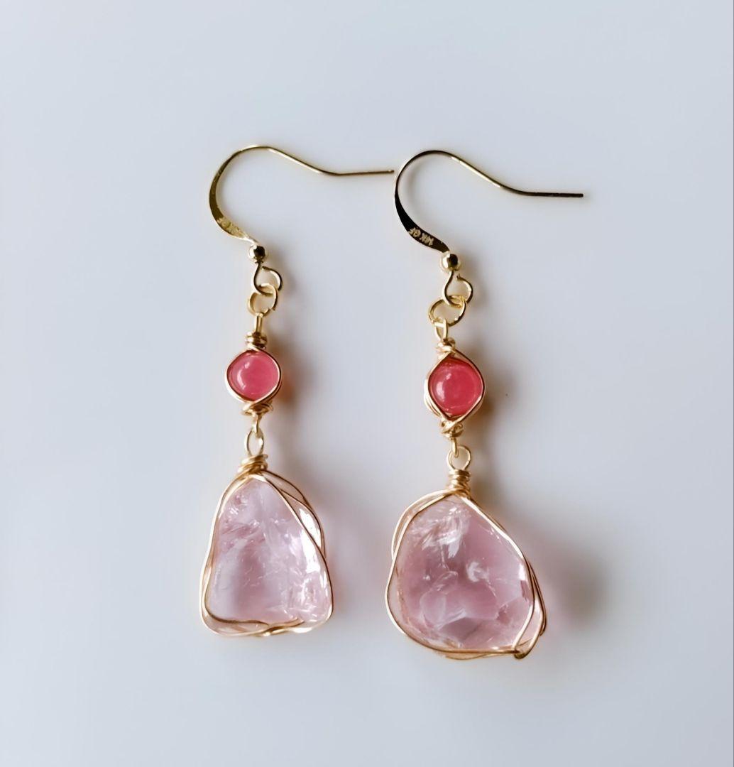 Kgf14 希少 アンダラ ルミネッセントピンク 原石 スタールビー ピアス