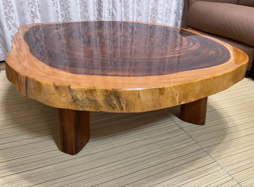 【福岡 引取】一枚板 テーブル モンキーポッド 輪切 座卓