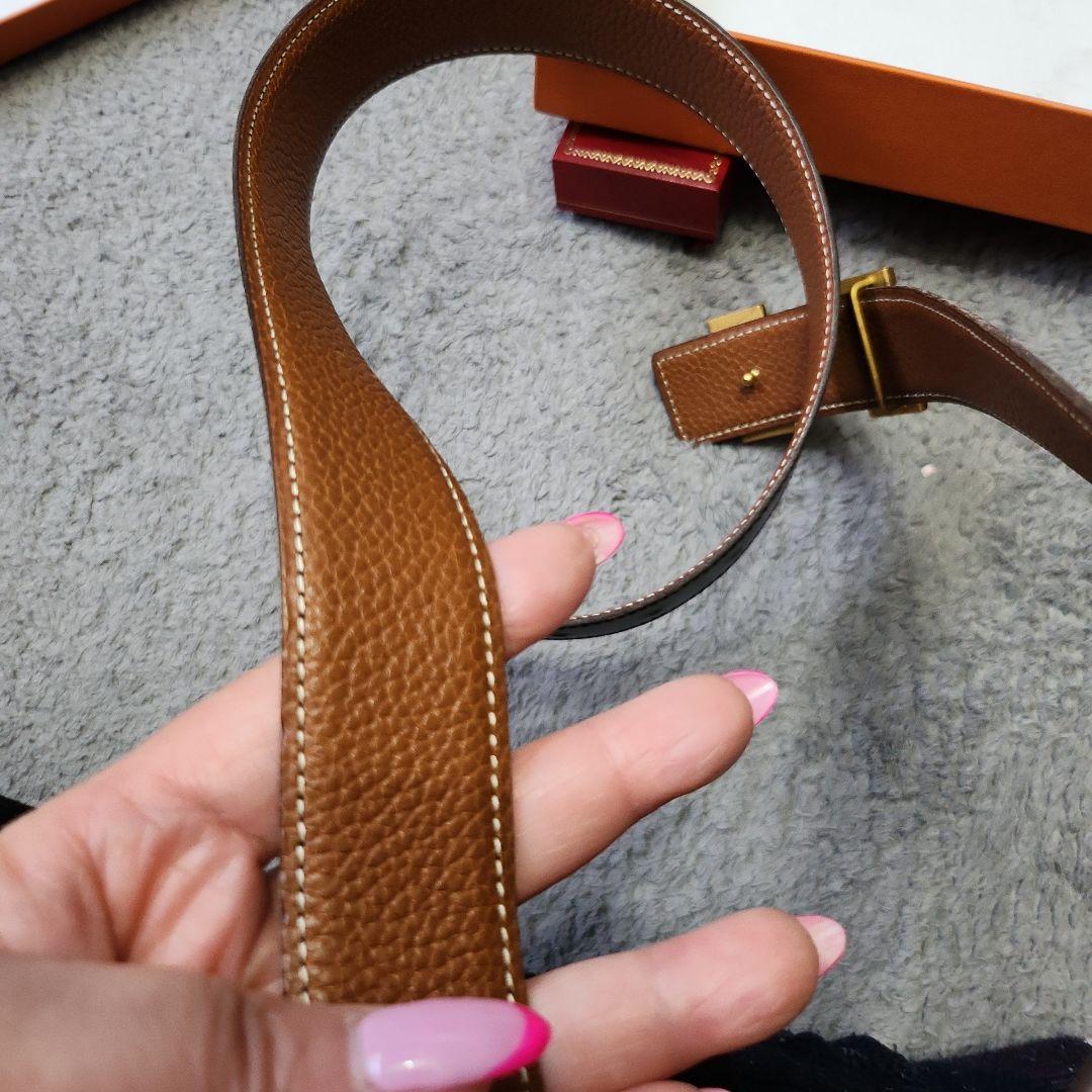 美品　エルメスHERMES レザーベルトリバーシブル ブラック　ゴールドH 90