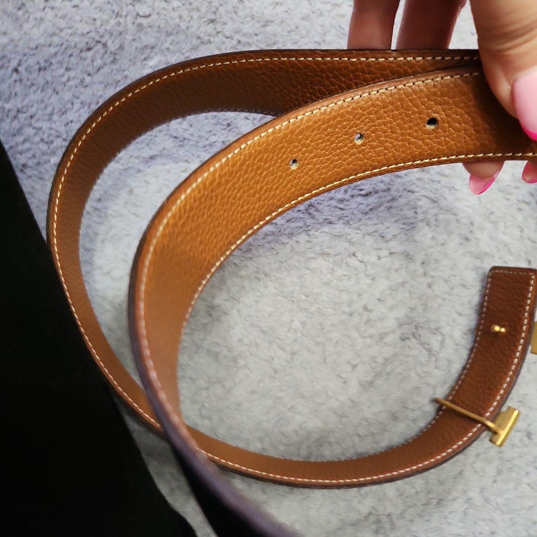 美品　エルメスHERMES レザーベルトリバーシブル ブラック　ゴールドH 90