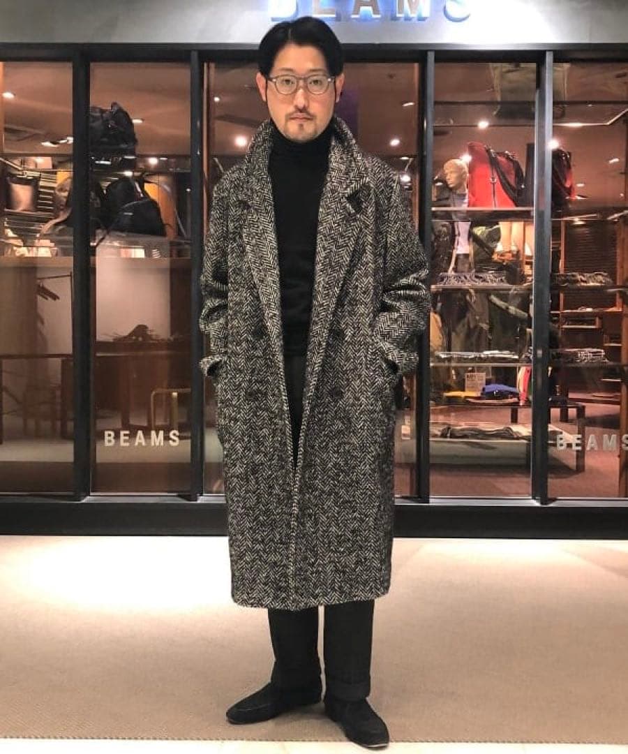 PALTO ヘリンボーン 4ボタンダブル ベルテッドコート 48