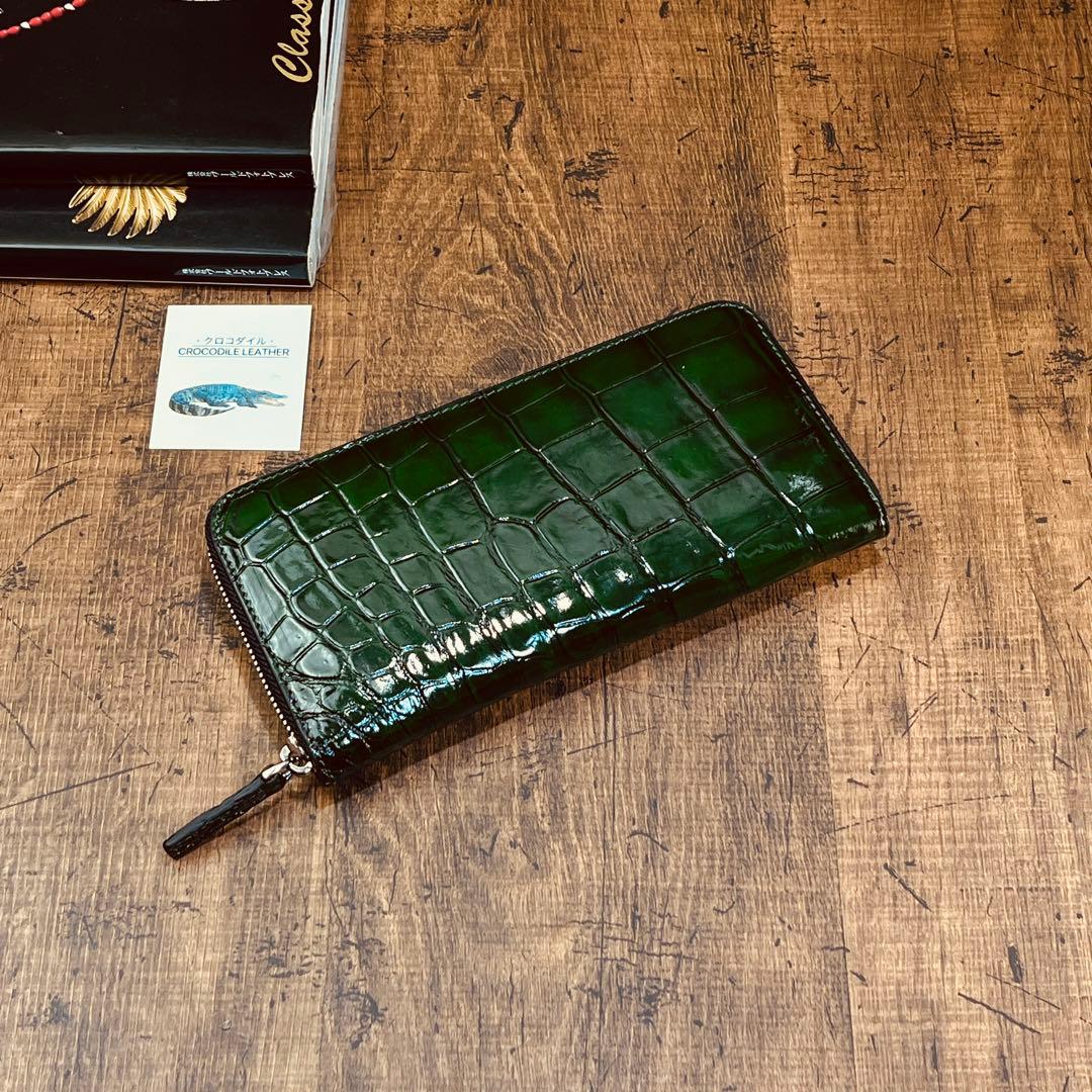 実物撮影 一枚革 クロコダイル メンズ長財布 ラウンドファスナー