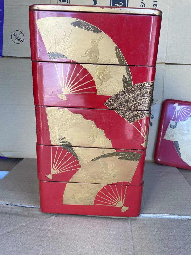 重箱　蒔絵　扇子　江戸時代　兎