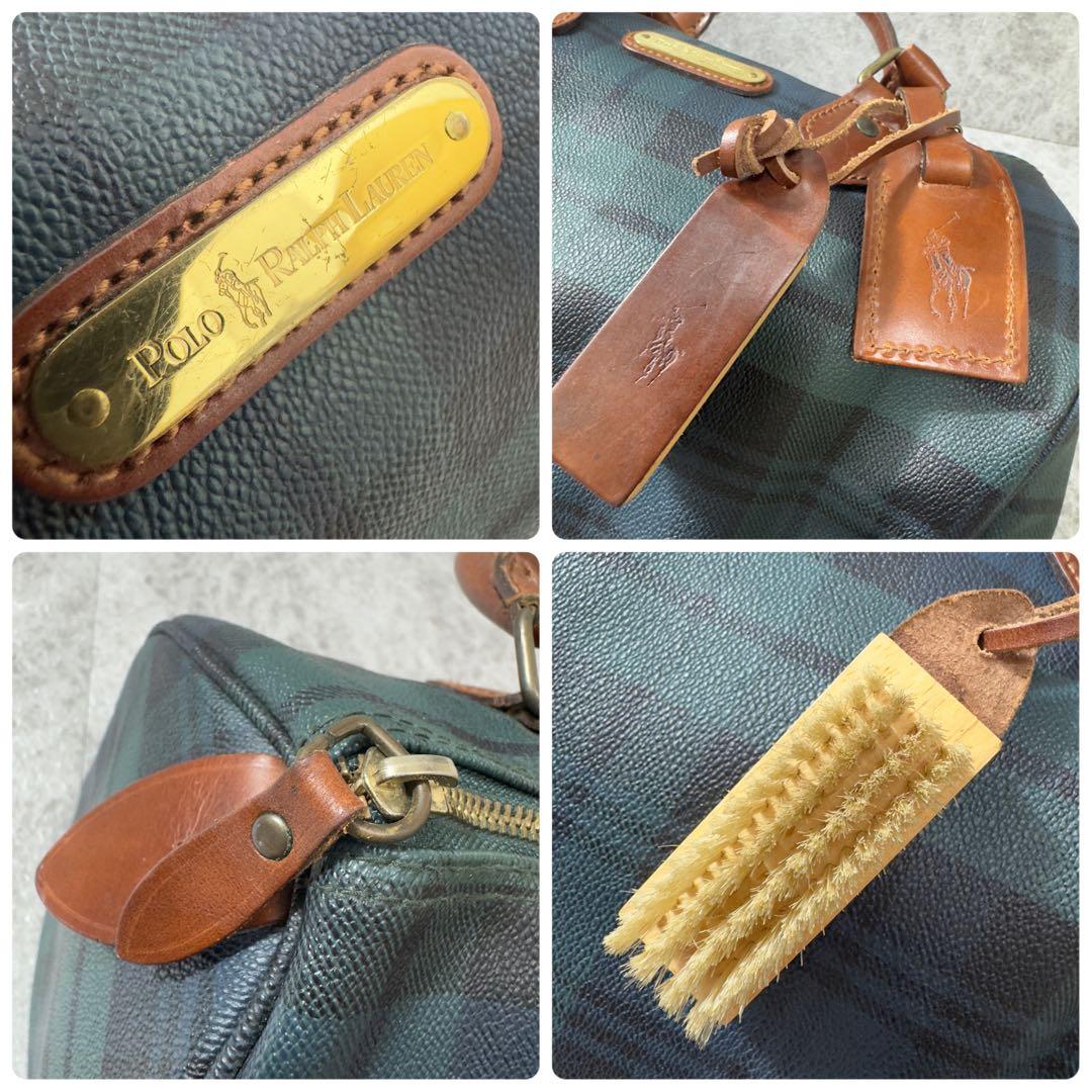 鉄*翔様 美品 ポロバイラルフローレン ミニボストンバッグ グリーンチェック ブ