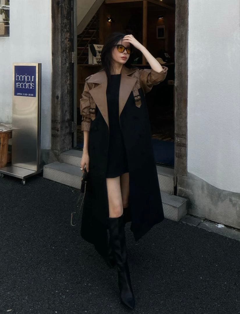 断捨離女子 Darich バイカラーレザーレイヤードトレンチコート