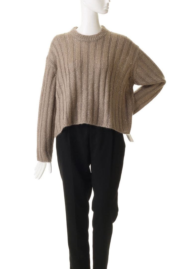 エブール ebure モヘアスパンコール クルーネックリブニットプルオーバー