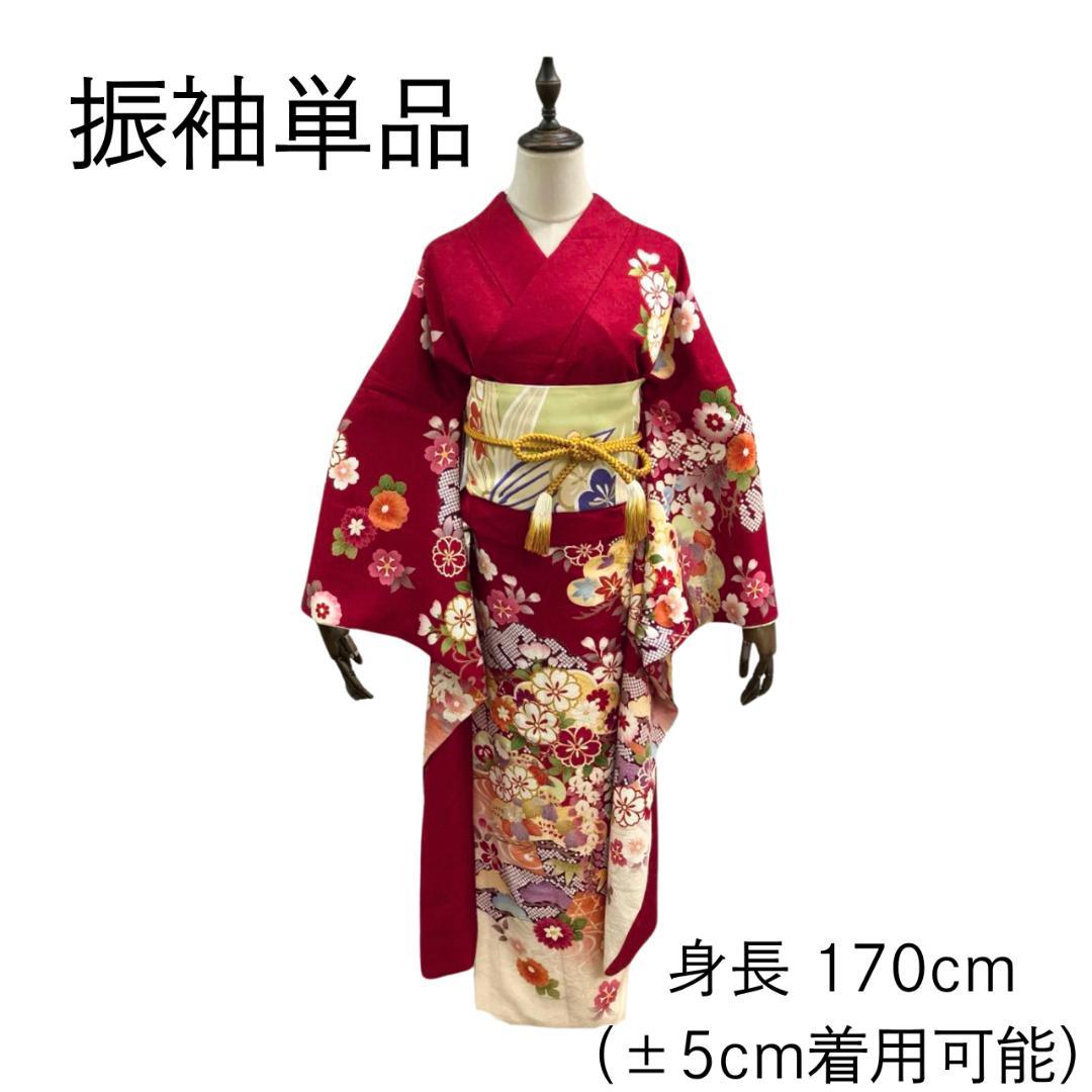 ≪早い者勝ち≫【美品】 振袖 正絹 古典柄 成人式 単品 赤 ラメ 198 ●