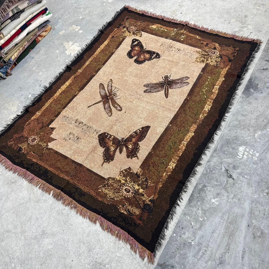 トンボ　蝶々　マルチカバー　ソファーカバー　ヴィンテージラグ　177x127