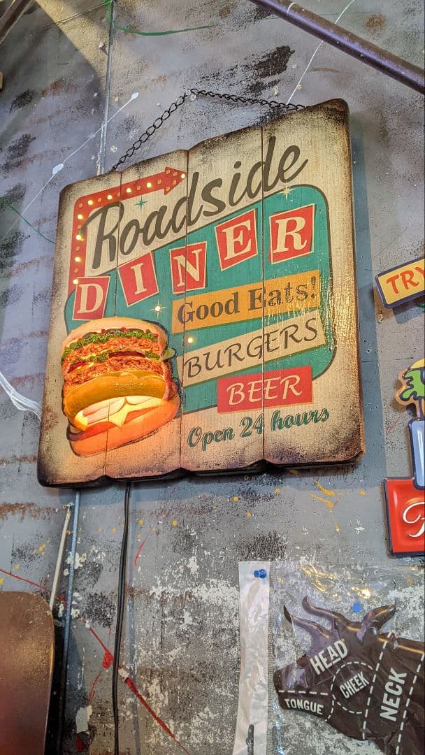 Old New！アメリカンダイナー ハンバーガー 屋内 吊り下げ式 電飾看板