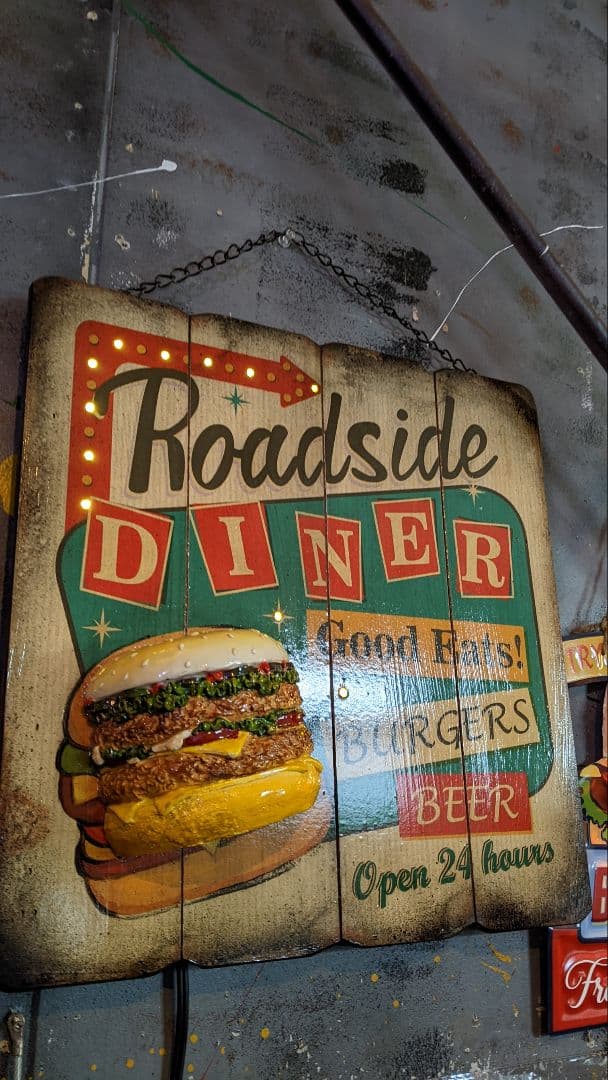 Old New！アメリカンダイナー ハンバーガー 屋内 吊り下げ式 電飾看板