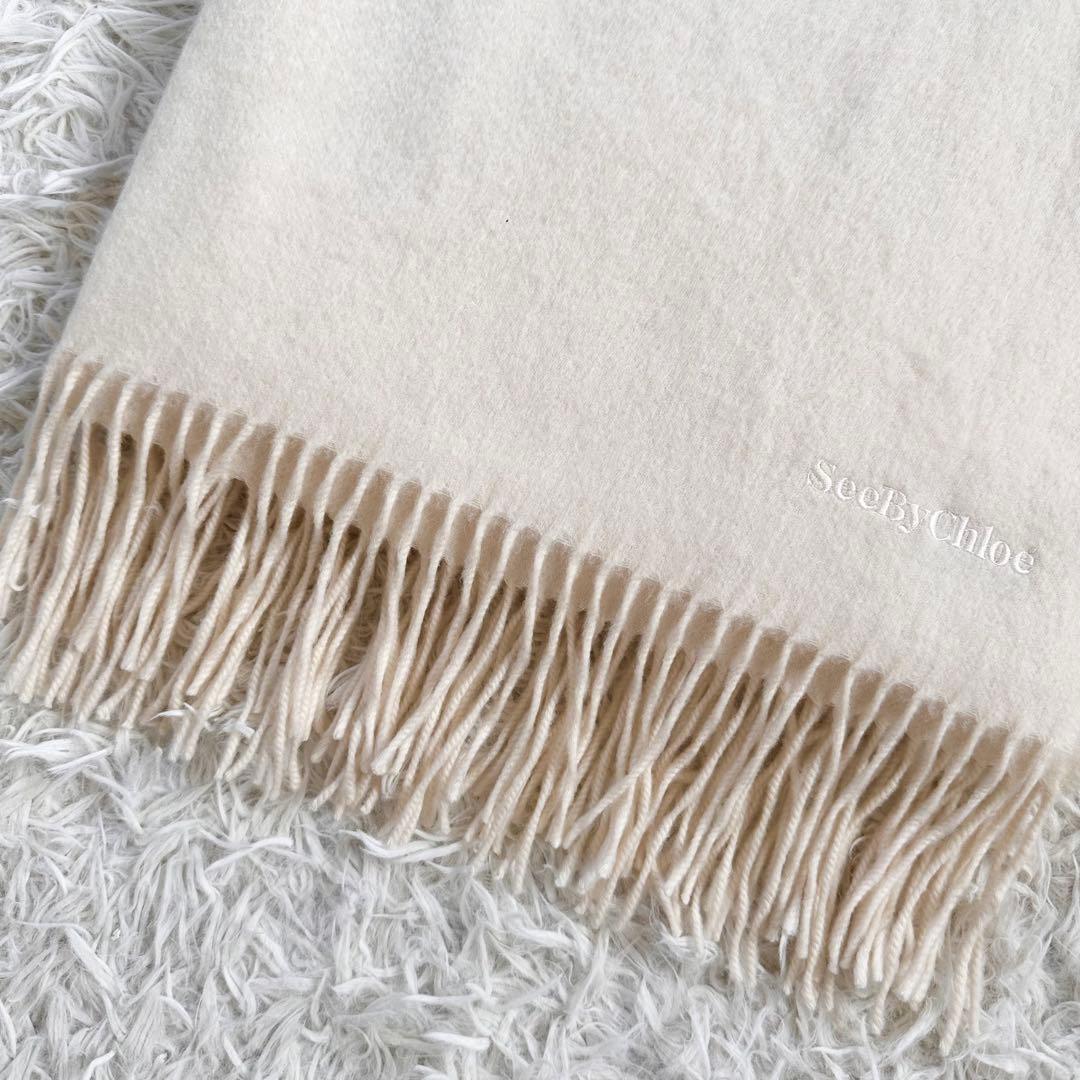 【未使用】シーバイクロエ　洗える♡カシミヤ100 % 大判ストール　ホワイト