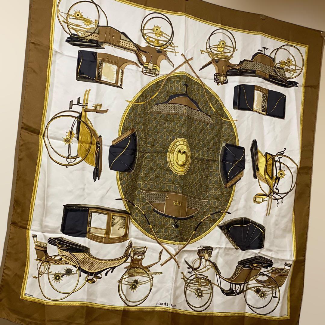 HERMES カレ90 大判シルクスカーフ 折畳み式幌の馬車 エルメス