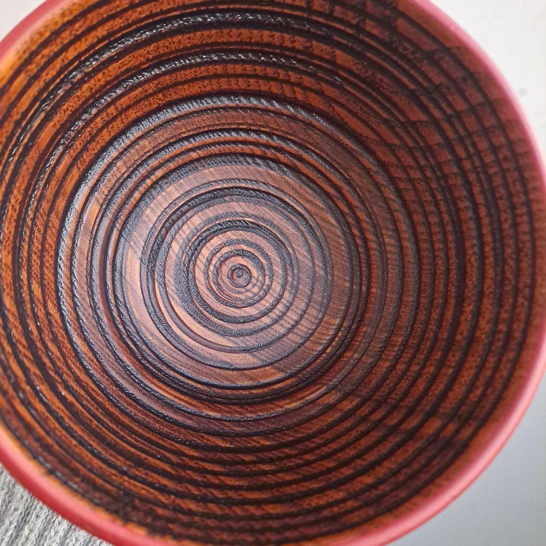 【山中漆器　大椀×3客】天然木製　内外\"轆轤目　未使用品