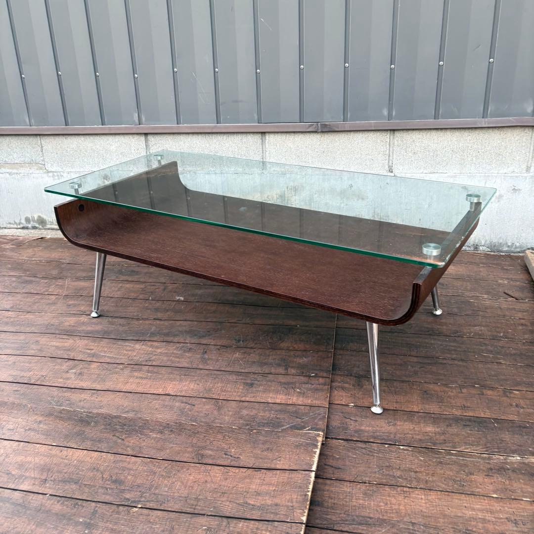 北欧レトロ ガラストップ ローテーブル ガラステーブル センターテーブル 曲げ木