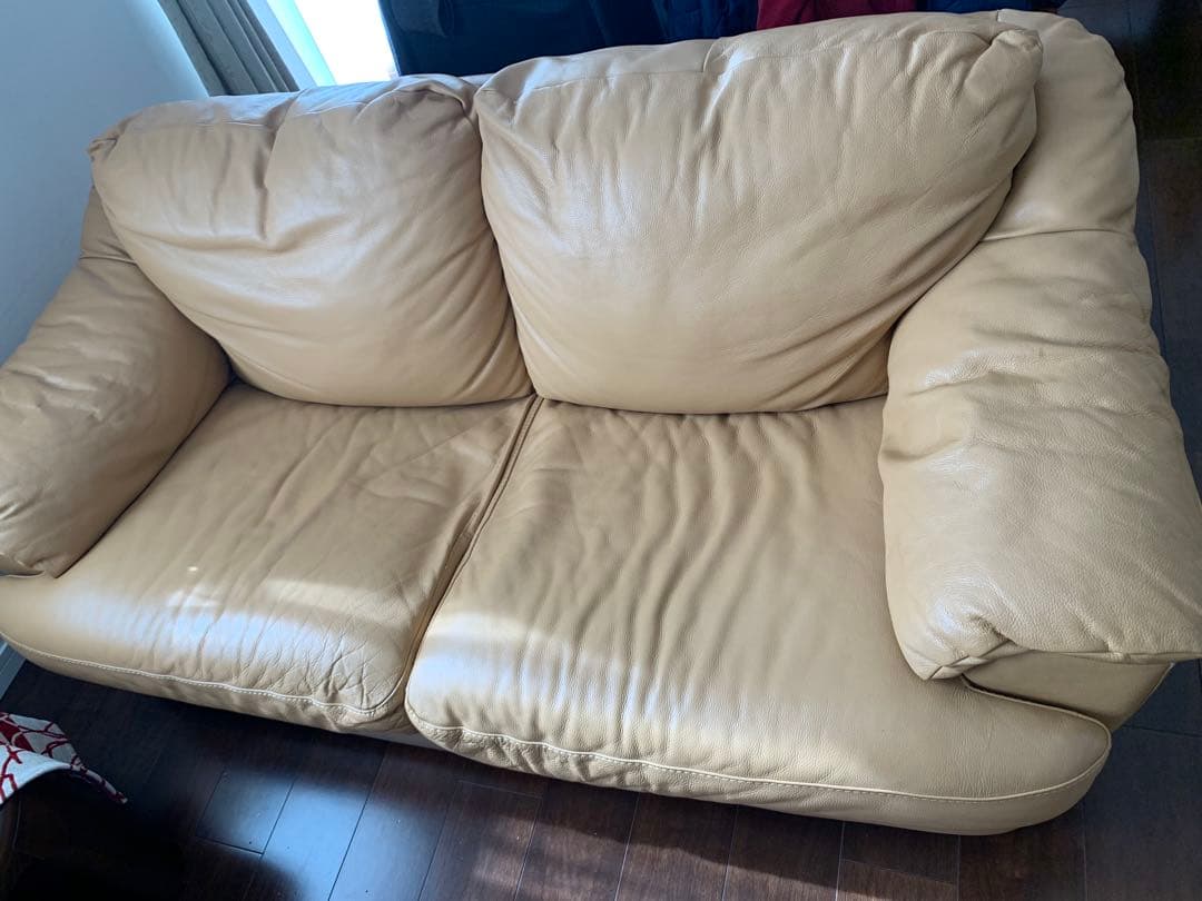 引き取り　ベージュ レザーソファ 3人掛け　フランスベッド
