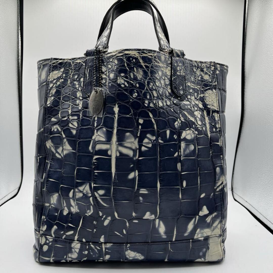 JRA認定 マットクロコ 2way トートバッグ メンズ ブルー ホワイト A4