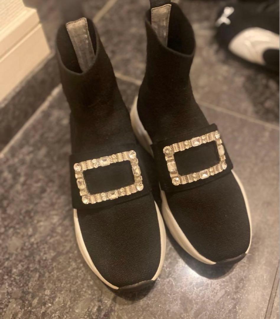 ＋DIANA クリスタルバックル ニットソックススニーカー