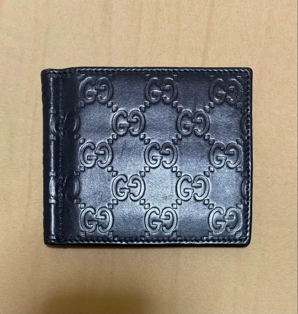 GUCCI 二つ折り　財布　マネークリップ ブラック　レザー