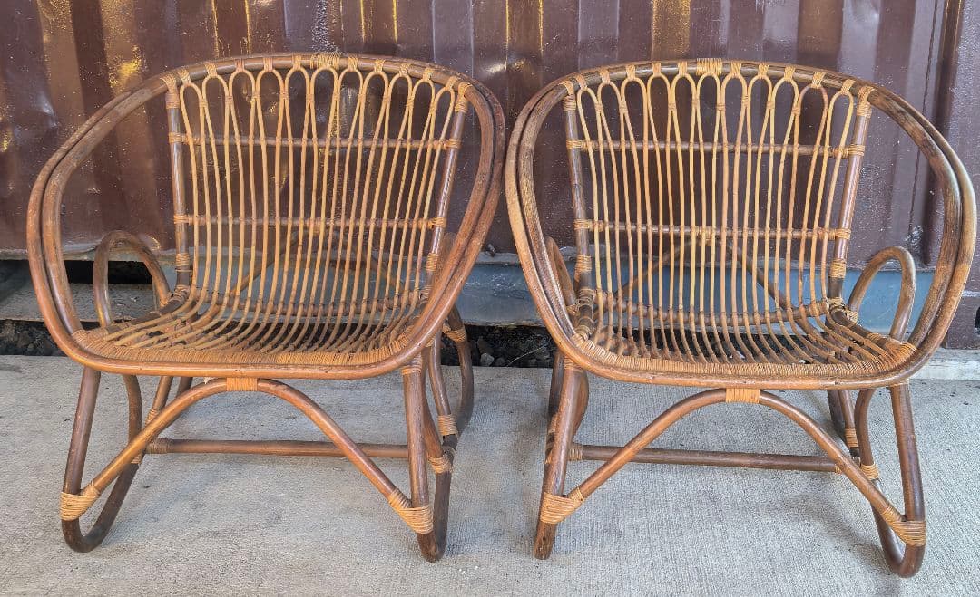 籐　お洒落なチェア　ローチェア　2脚セット