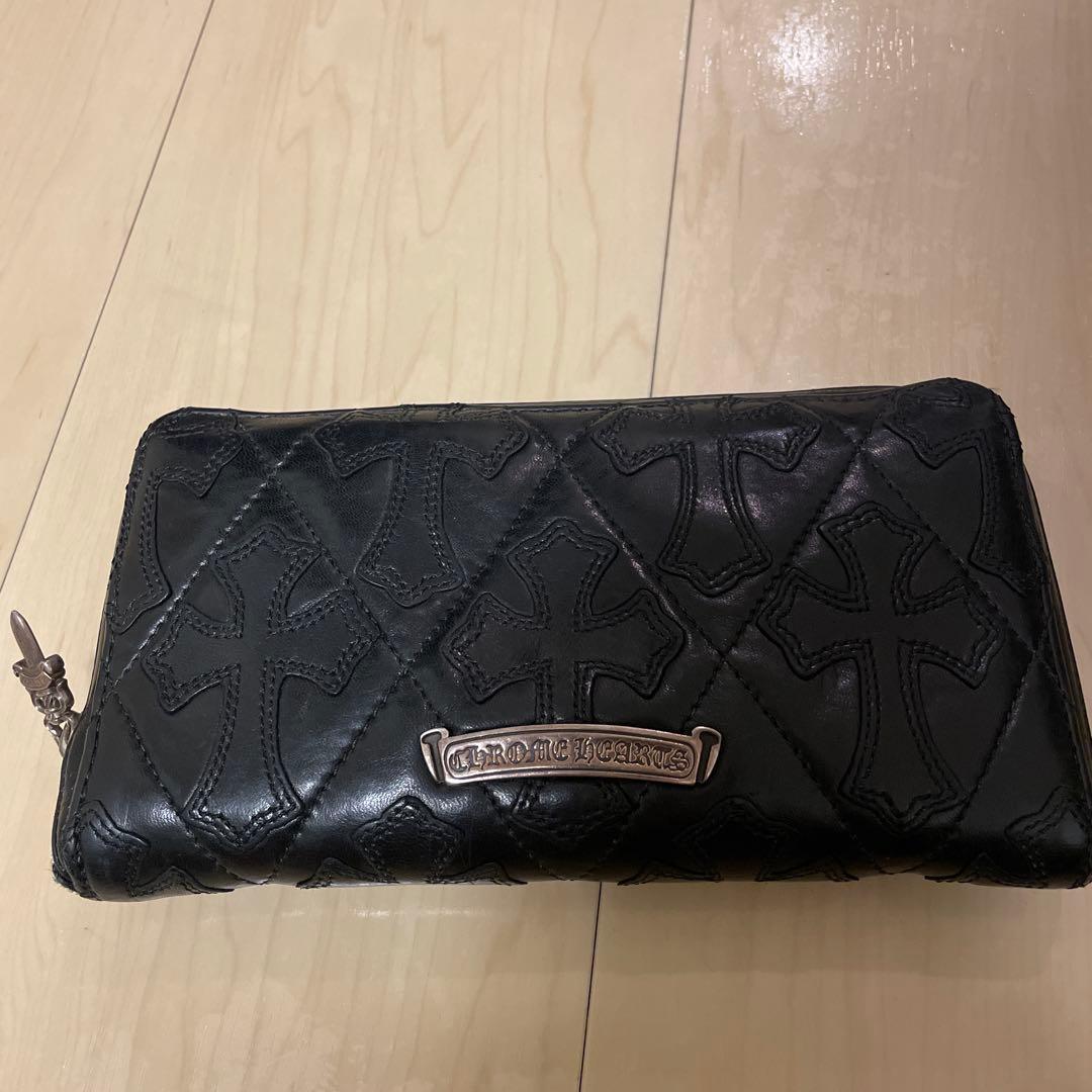 クロムハーツセメタリークロスキルティングレザーロングウォレット 財布 ブラック