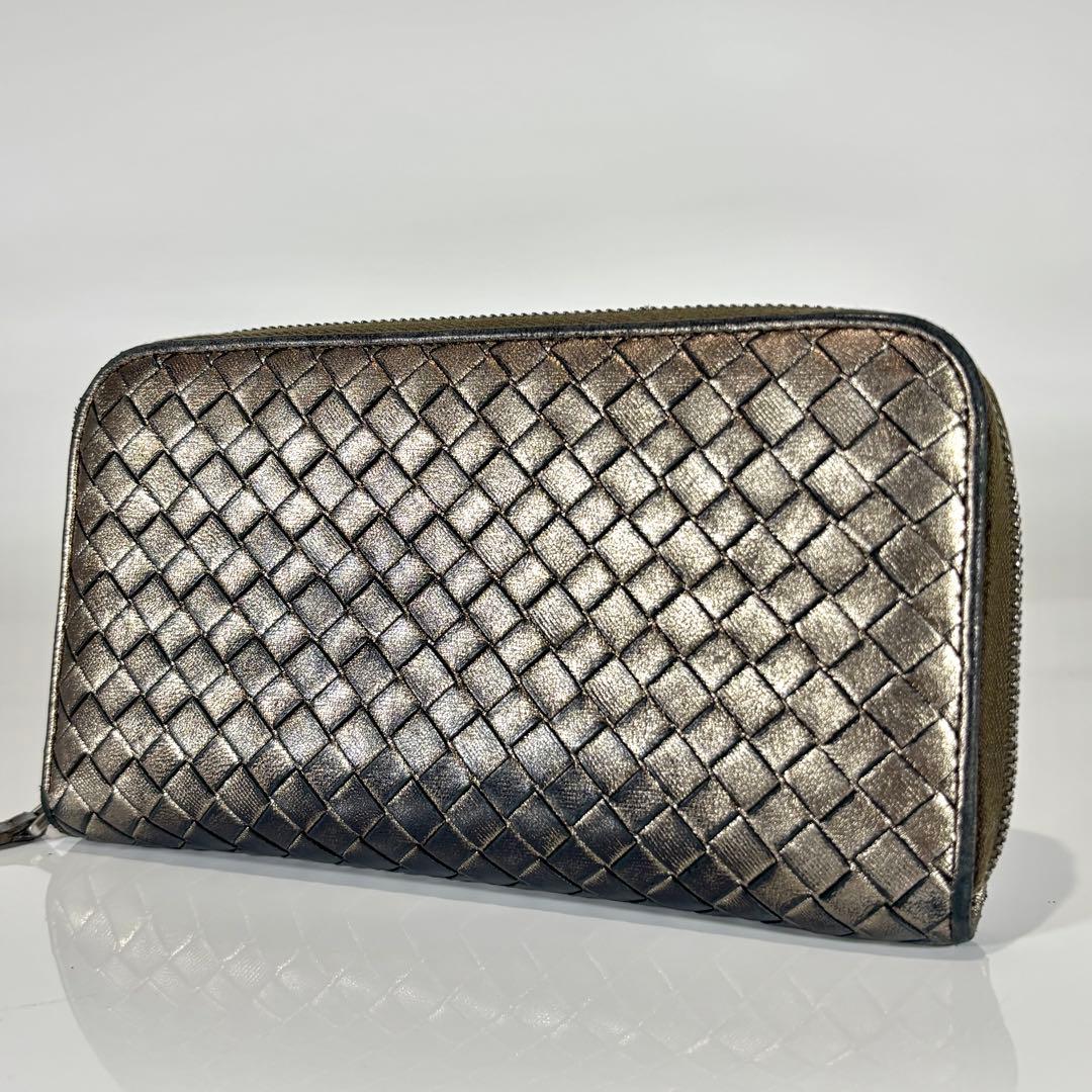 ボッテガヴェネタ 長財布 ラウンドファスナー イントレチャート メタリック