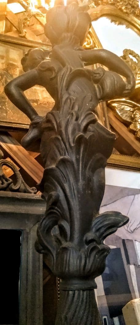 アンティーク照明ライトランプシェード アール・ヌーヴォーロココ彫刻銅像ビンテージ