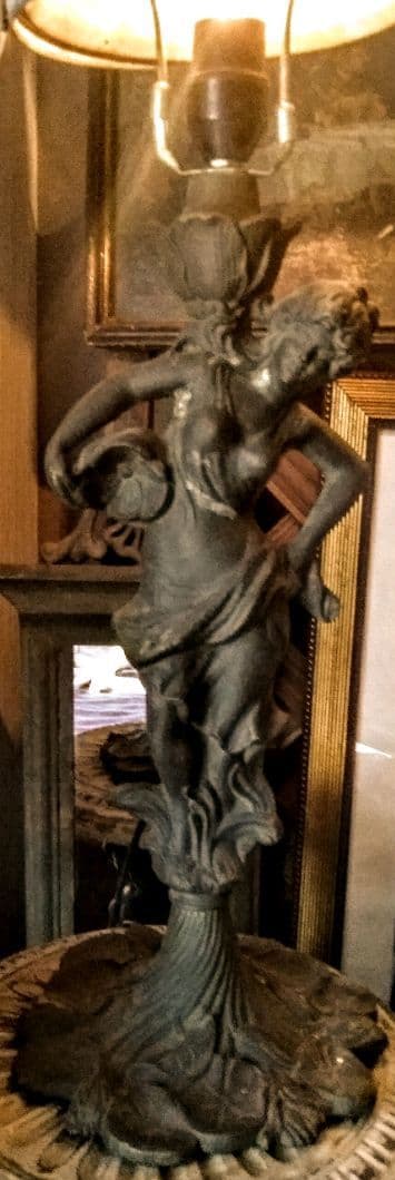 アンティーク照明ライトランプシェード アール・ヌーヴォーロココ彫刻銅像ビンテージ