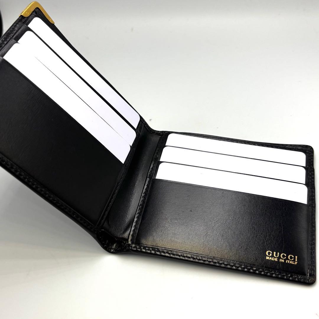 GUCCI グッチ 二つ折り財布 レザー 黒 角金具 ヴィンテージ メンズ