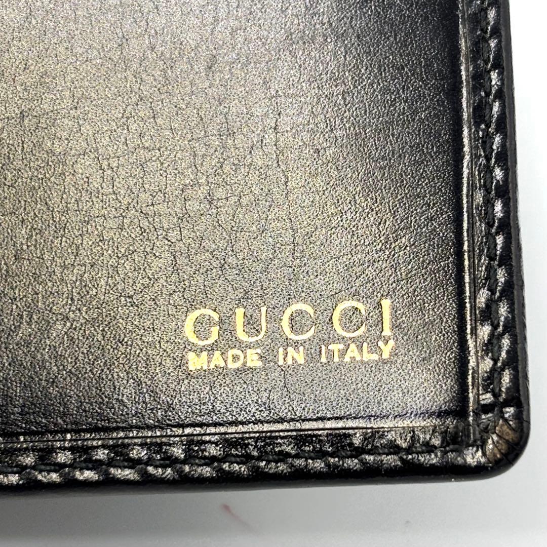 GUCCI グッチ 二つ折り財布 レザー 黒 角金具 ヴィンテージ メンズ
