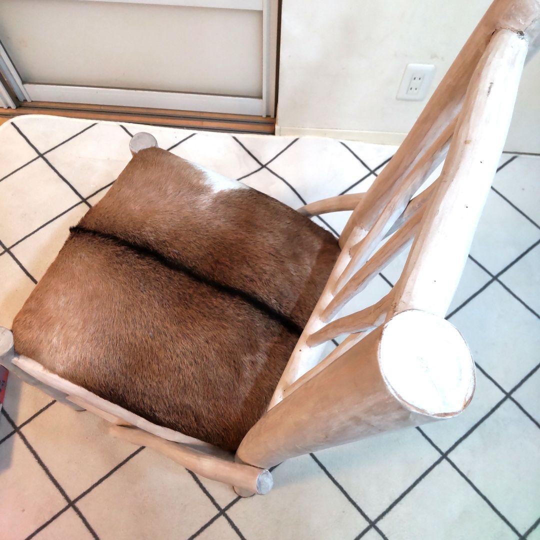 (美品)ハラコ チェア 毛皮 椅子 スツール 天然木 本革