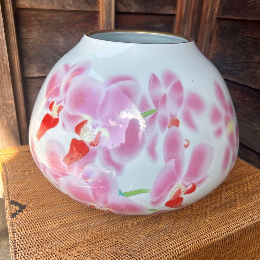 香蘭社 桃色 花柄 金彩 花瓶 (大)1点