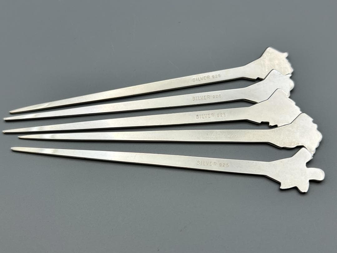 SILVER925　刻印　銀製　菓子楊枝　5本セット　鶴と亀　梅と竹　重量29g