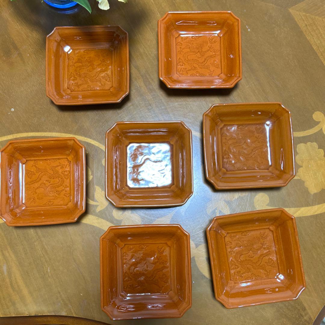 珉平焼 民平焼 小皿 淡路珉平焼 手塩皿 アンティーク　7枚 柿釉薬